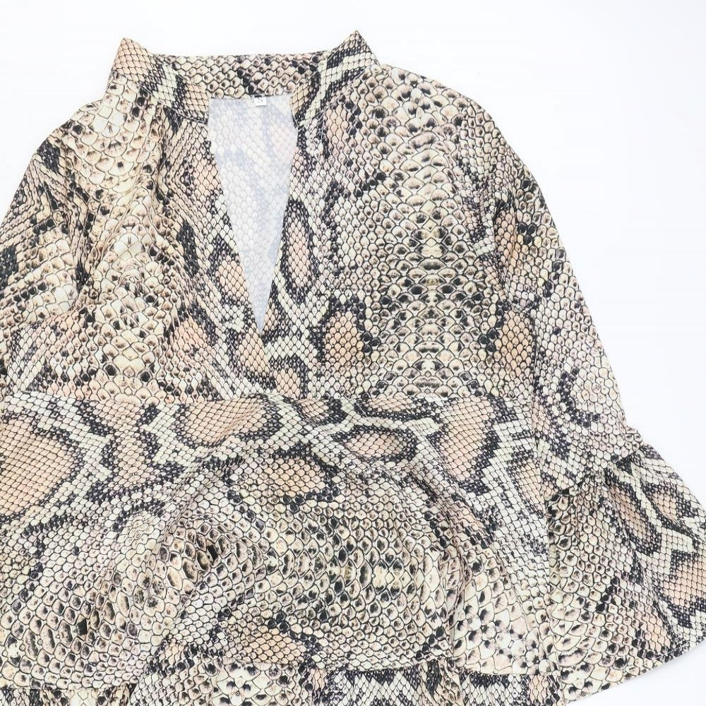 Preworn Womens Brown Animal Print Polyester Trapeze & Swing Size S V-Neck Pullover - Snakeskin Pattern