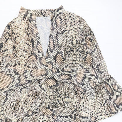 Preworn Womens Brown Animal Print Polyester Trapeze & Swing Size S V-Neck Pullover - Snakeskin Pattern