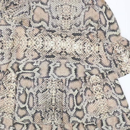 Preworn Womens Brown Animal Print Polyester Trapeze & Swing Size S V-Neck Pullover - Snakeskin Pattern