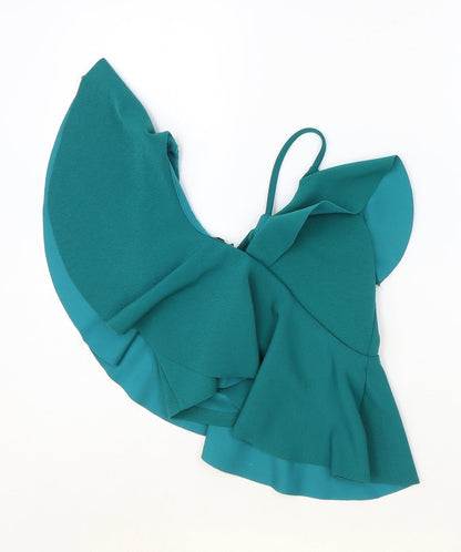 River Island Womens Green Polyester Cropped Blouse Size 6 One Shoulder
