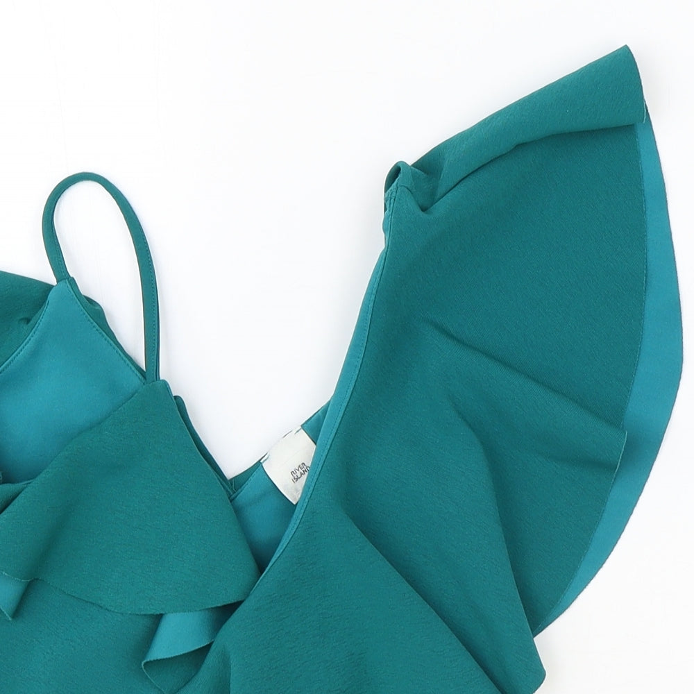 River Island Womens Green Polyester Cropped Blouse Size 6 One Shoulder