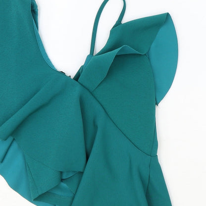 River Island Womens Green Polyester Cropped Blouse Size 6 One Shoulder