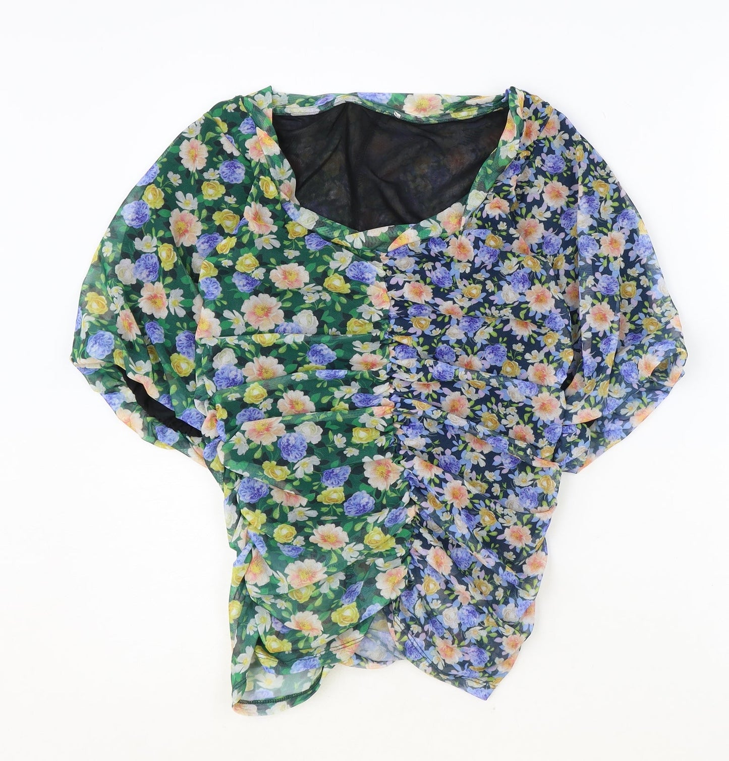 Boohoo Womens Multicoloured Floral Polyester Basic Blouse Size M Scoop Neck - Ruched