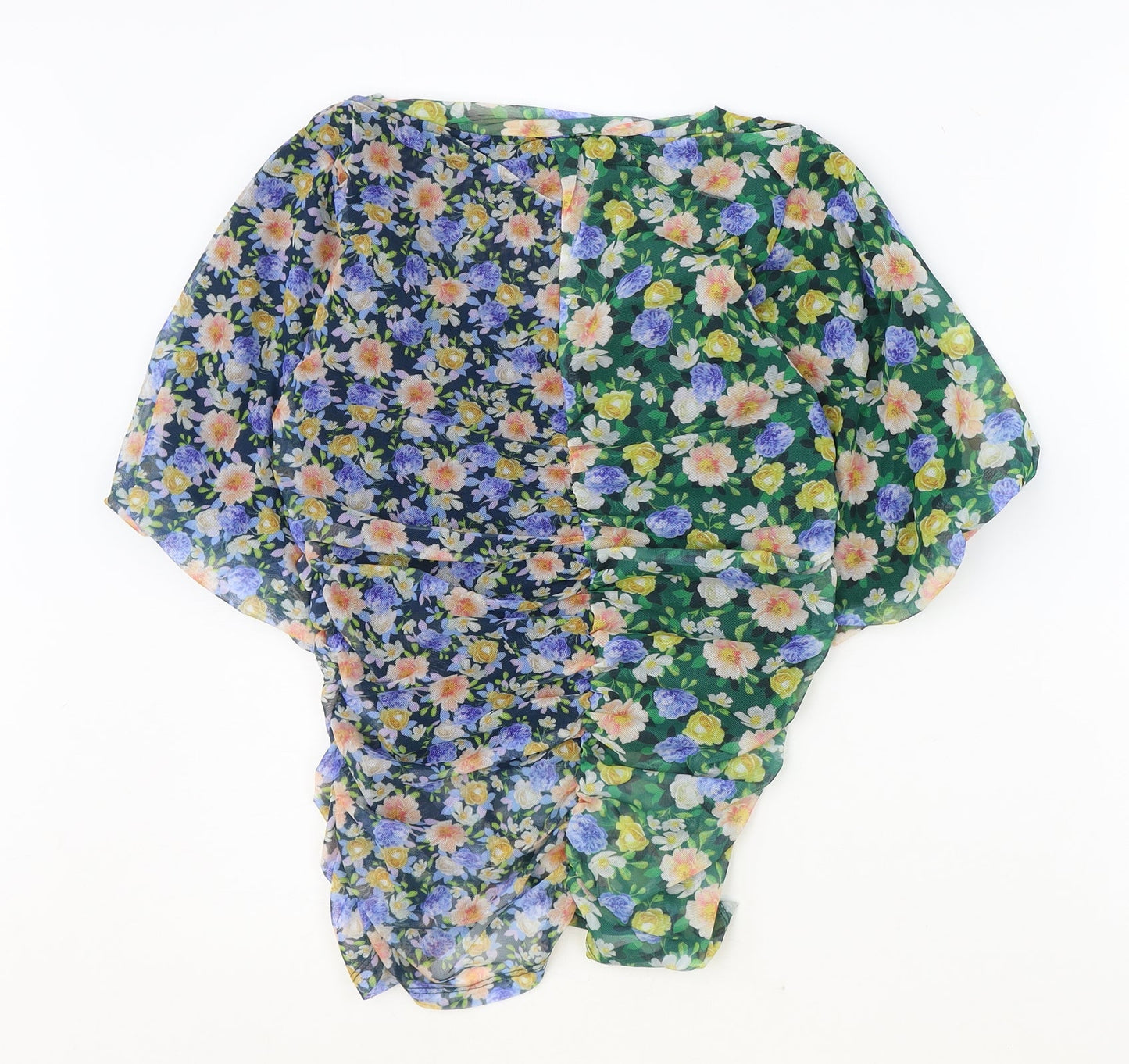 Boohoo Womens Multicoloured Floral Polyester Basic Blouse Size M Scoop Neck - Ruched