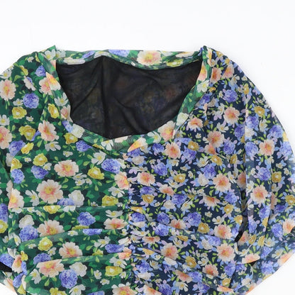 Boohoo Womens Multicoloured Floral Polyester Basic Blouse Size M Scoop Neck - Ruched