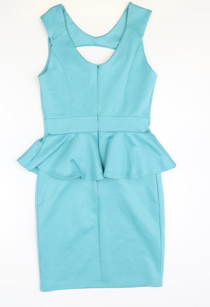Preworn Womens Blue Polyester Pencil Dress Size M Roll Neck Zip - Peplum