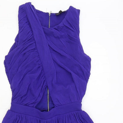Topshop Womens Blue Nylon Skater Dress Size 8 Round Neck Zip