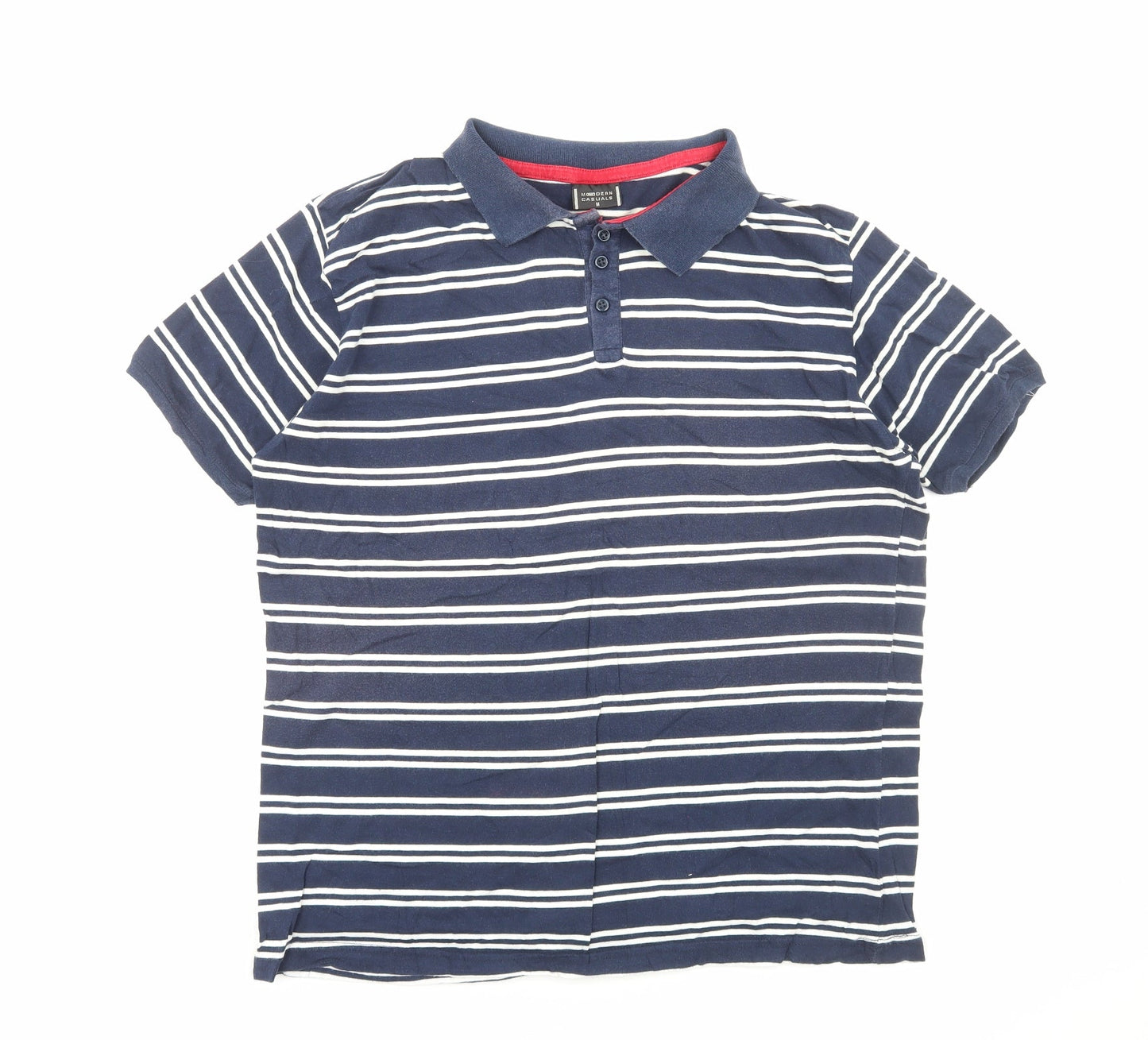 Modern Casuals Mens Blue Striped Cotton Polo Size M Collared Pullover