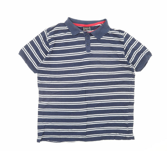 Modern Casuals Mens Blue Striped Cotton Polo Size M Collared Pullover