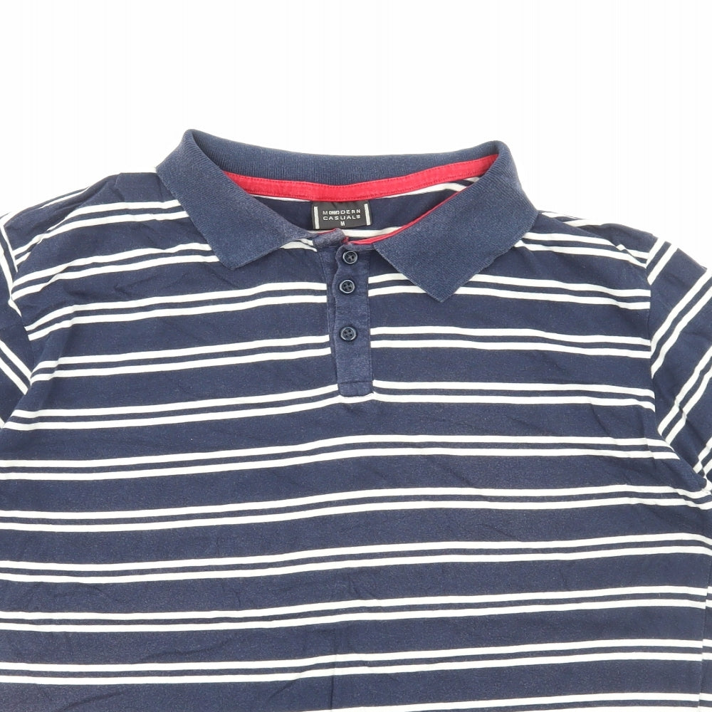 Modern Casuals Mens Blue Striped Cotton Polo Size M Collared Pullover
