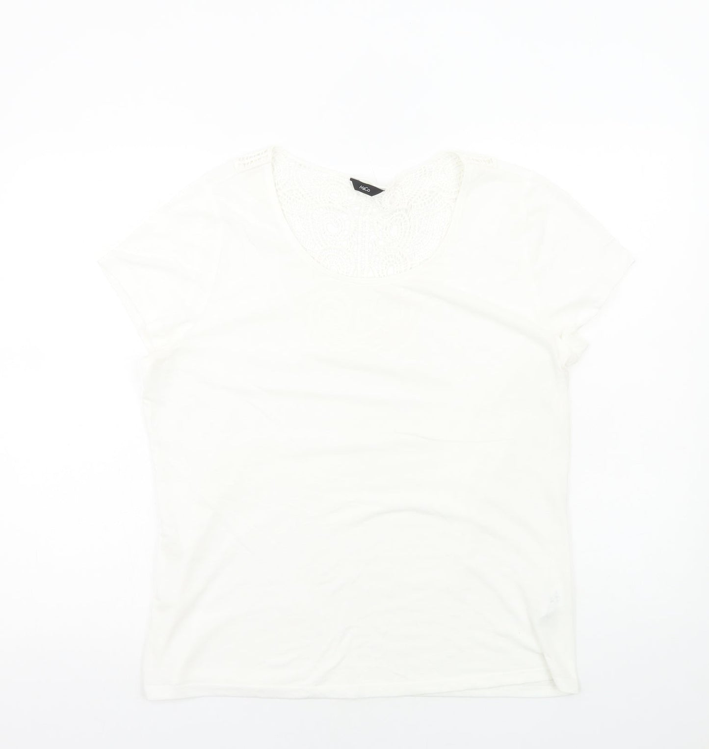 M&Co Womens White Polyester Basic T-Shirt Size 14 Round Neck