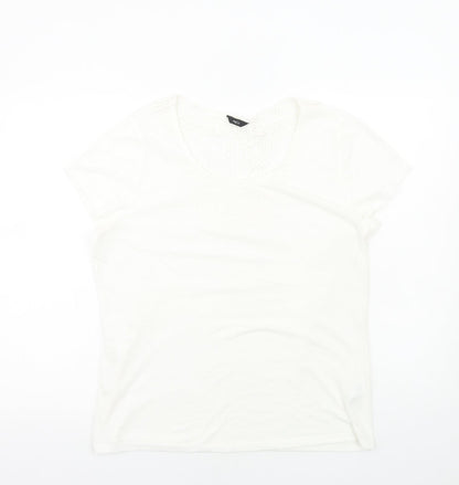 M&Co Womens White Polyester Basic T-Shirt Size 14 Round Neck