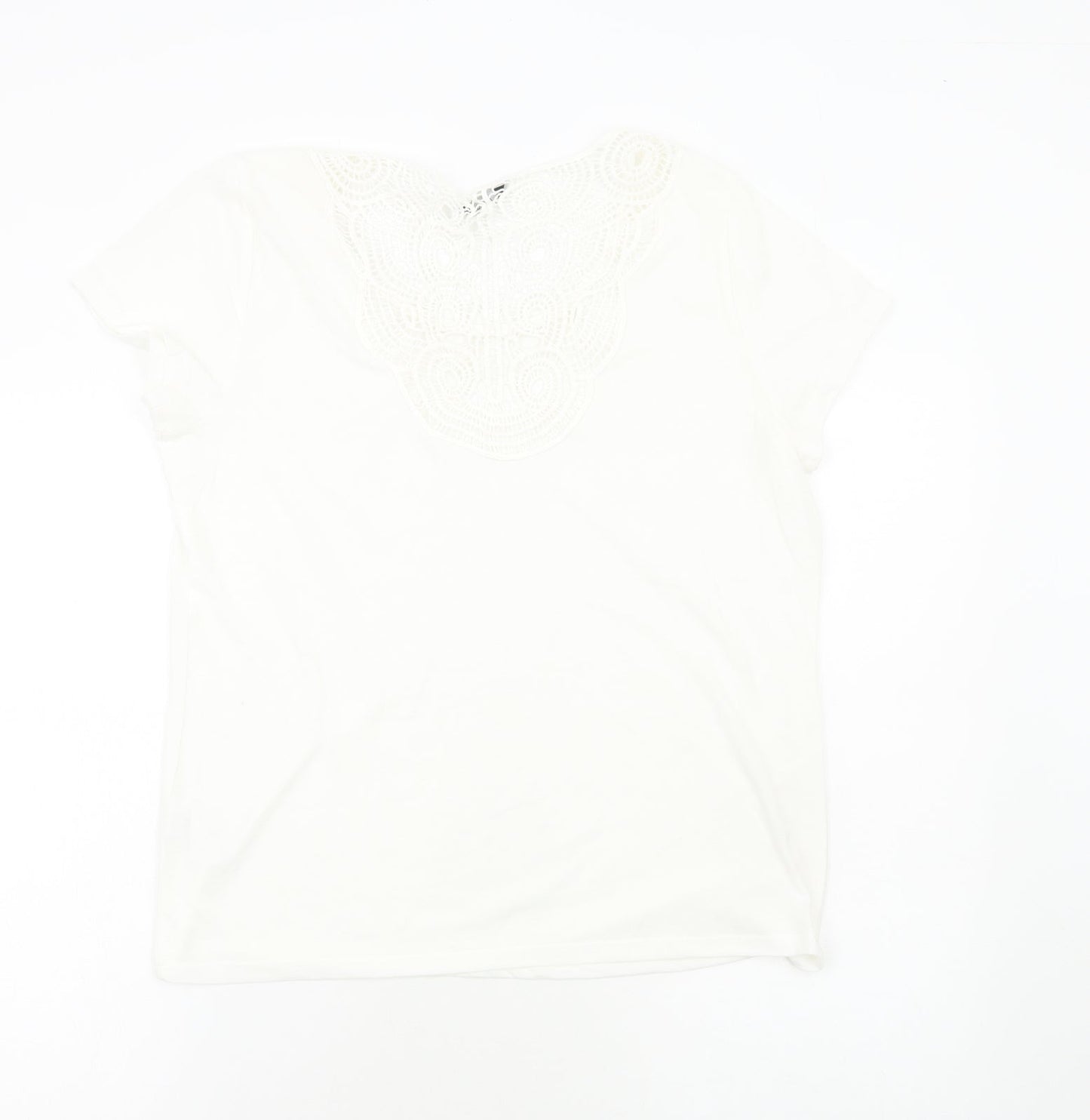 M&Co Womens White Polyester Basic T-Shirt Size 14 Round Neck