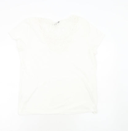 M&Co Womens White Polyester Basic T-Shirt Size 14 Round Neck