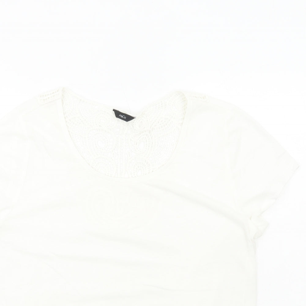 M&Co Womens White Polyester Basic T-Shirt Size 14 Round Neck