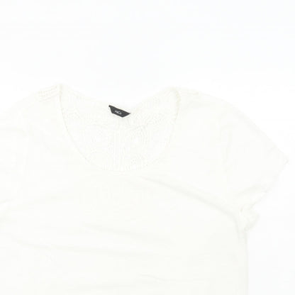 M&Co Womens White Polyester Basic T-Shirt Size 14 Round Neck