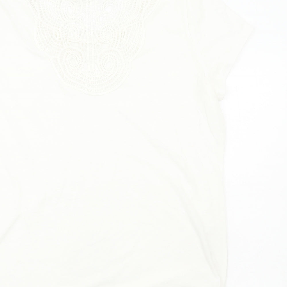 M&Co Womens White Polyester Basic T-Shirt Size 14 Round Neck