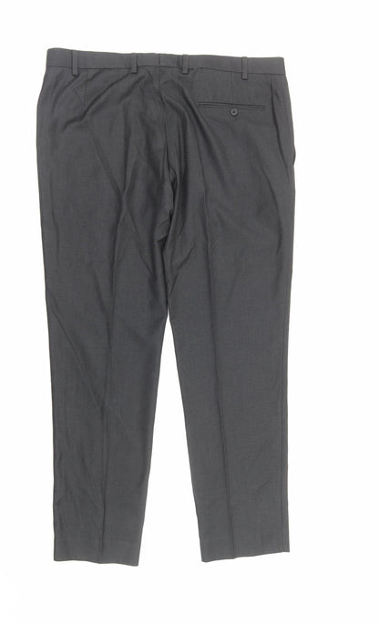 Preworn Mens Grey Polyester Dress Pants Trousers Size XL Regular Zip