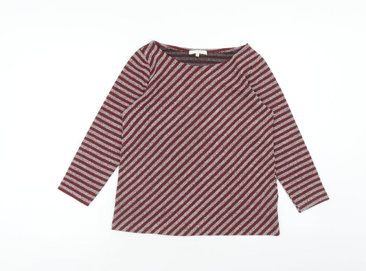 Epilogue Womens Red Scoop Neck Striped Polyester Pullover Jumper Size 10