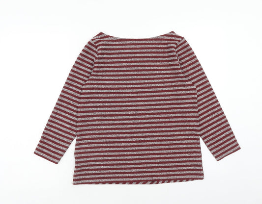 Epilogue Womens Red Scoop Neck Striped Polyester Pullover Jumper Size 10