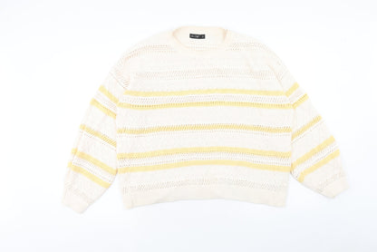 F&F Womens Ivory Round Neck Striped Cotton Pullover Jumper Size L