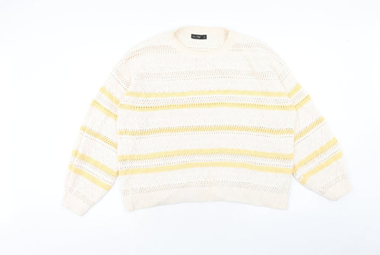 F&F Womens Ivory Round Neck Striped Cotton Pullover Jumper Size L