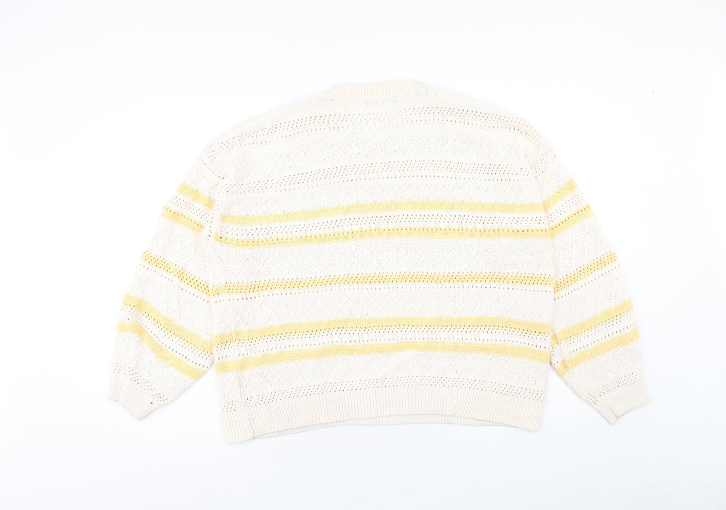 F&F Womens Ivory Round Neck Striped Cotton Pullover Jumper Size L