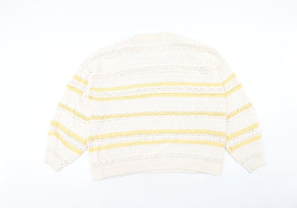 F&F Womens Ivory Round Neck Striped Cotton Pullover Jumper Size L