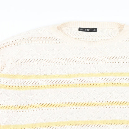 F&F Womens Ivory Round Neck Striped Cotton Pullover Jumper Size L