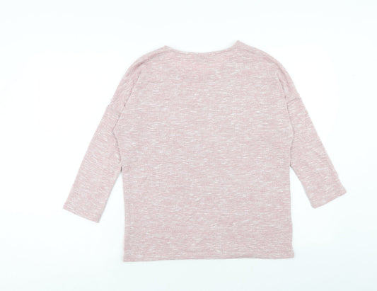 TU Womens Pink Polyester Basic Blouse Size 8 Round Neck