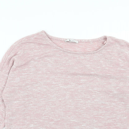 TU Womens Pink Polyester Basic Blouse Size 8 Round Neck