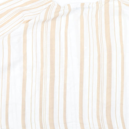 Boohoo Womens White Striped Polyester Basic Blouse Size 8 Boat Neck