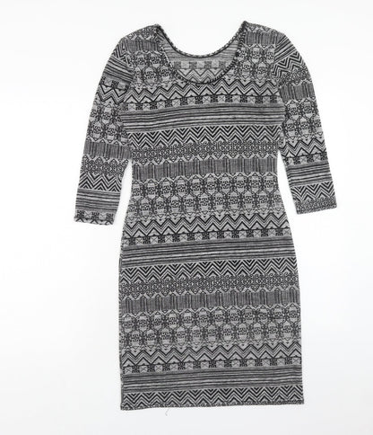Quiz Womens Grey Geometric Polyester Tank Dress Size 12 Round Neck Pullover