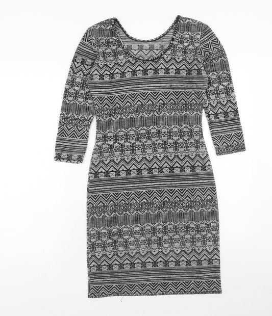Quiz Womens Grey Geometric Polyester Tank Dress Size 12 Round Neck Pullover