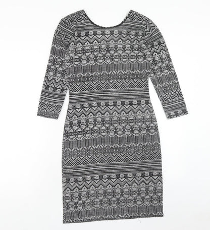 Quiz Womens Grey Geometric Polyester Tank Dress Size 12 Round Neck Pullover