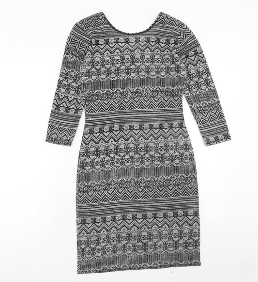 Quiz Womens Grey Geometric Polyester Tank Dress Size 12 Round Neck Pullover