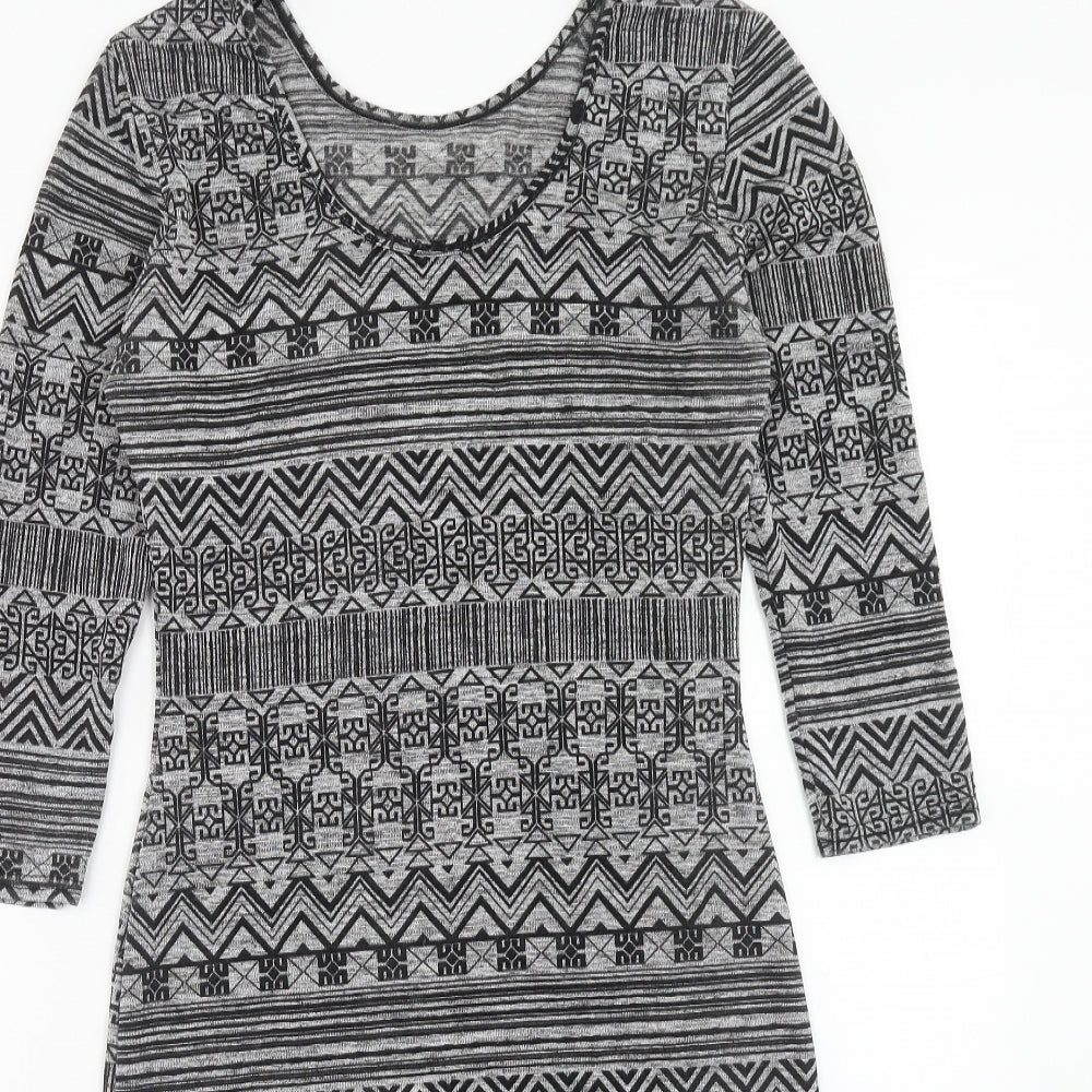 Quiz Womens Grey Geometric Polyester Tank Dress Size 12 Round Neck Pullover