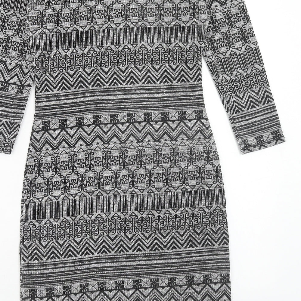 Quiz Womens Grey Geometric Polyester Tank Dress Size 12 Round Neck Pullover