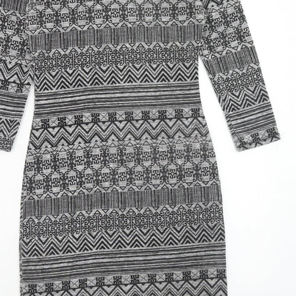 Quiz Womens Grey Geometric Polyester Tank Dress Size 12 Round Neck Pullover