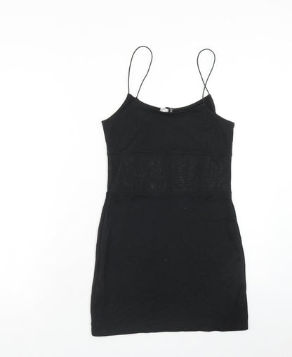 H&M Womens Black Viscose Slip Dress Size S Round Neck Pullover