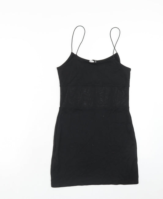H&M Womens Black Viscose Slip Dress Size S Round Neck Pullover