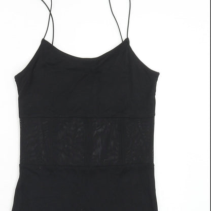 H&M Womens Black Viscose Slip Dress Size S Round Neck Pullover