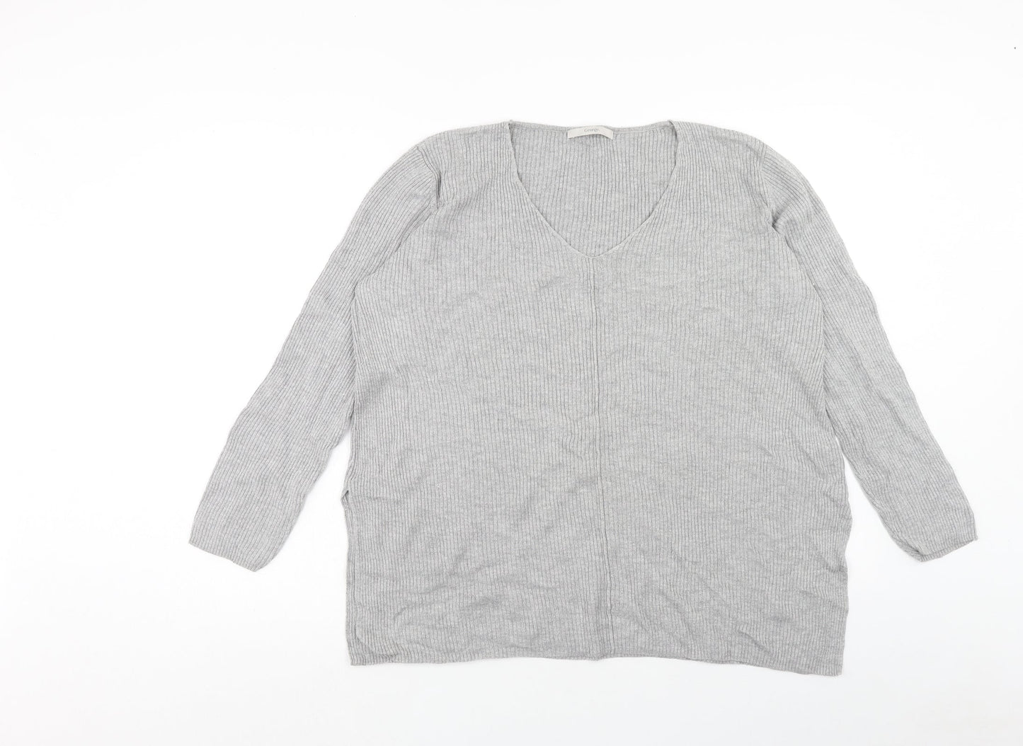 George Womens Grey V-Neck Viscose Pullover Jumper Size 16