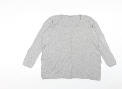 George Womens Grey V-Neck Viscose Pullover Jumper Size 16
