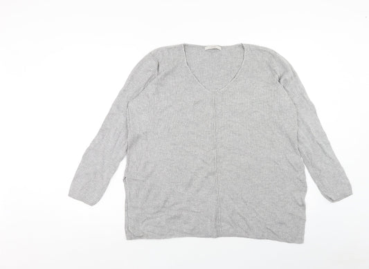 George Womens Grey V-Neck Viscose Pullover Jumper Size 16