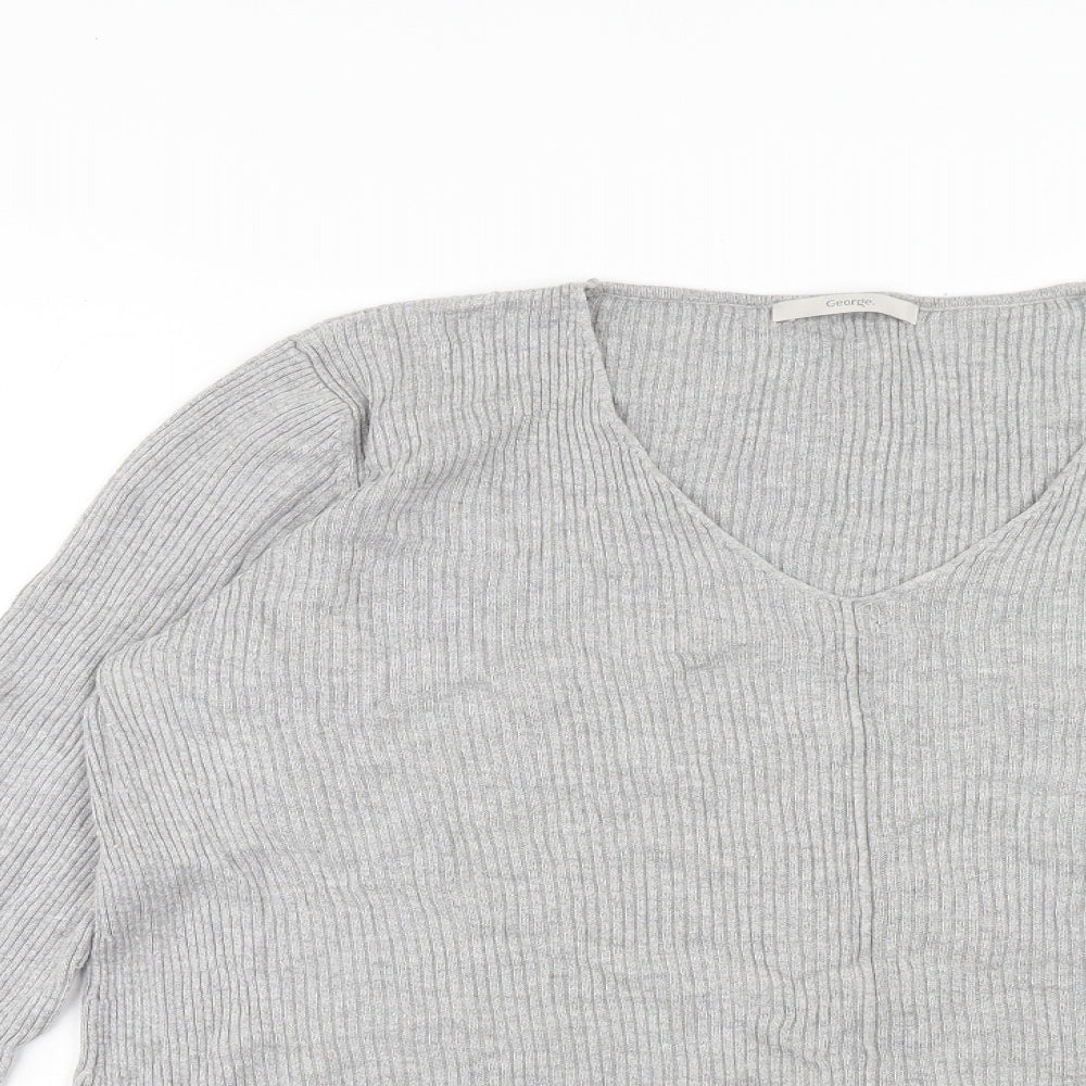 George Womens Grey V-Neck Viscose Pullover Jumper Size 16