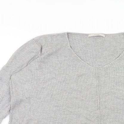 George Womens Grey V-Neck Viscose Pullover Jumper Size 16