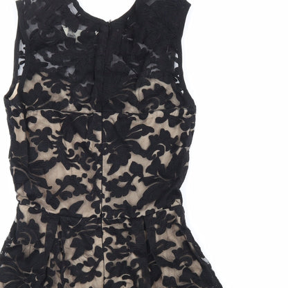 Yumi Womens Black Geometric Polyester Fit & Flare Size 10 Round Neck Zip