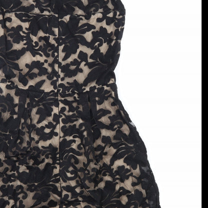 Yumi Womens Black Geometric Polyester Fit & Flare Size 10 Round Neck Zip