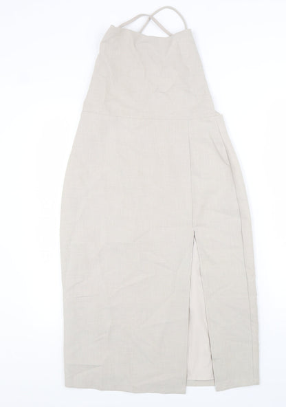 4th Reckless Womens Beige Polyester Slip Dress Size 12 Square Neck Zip